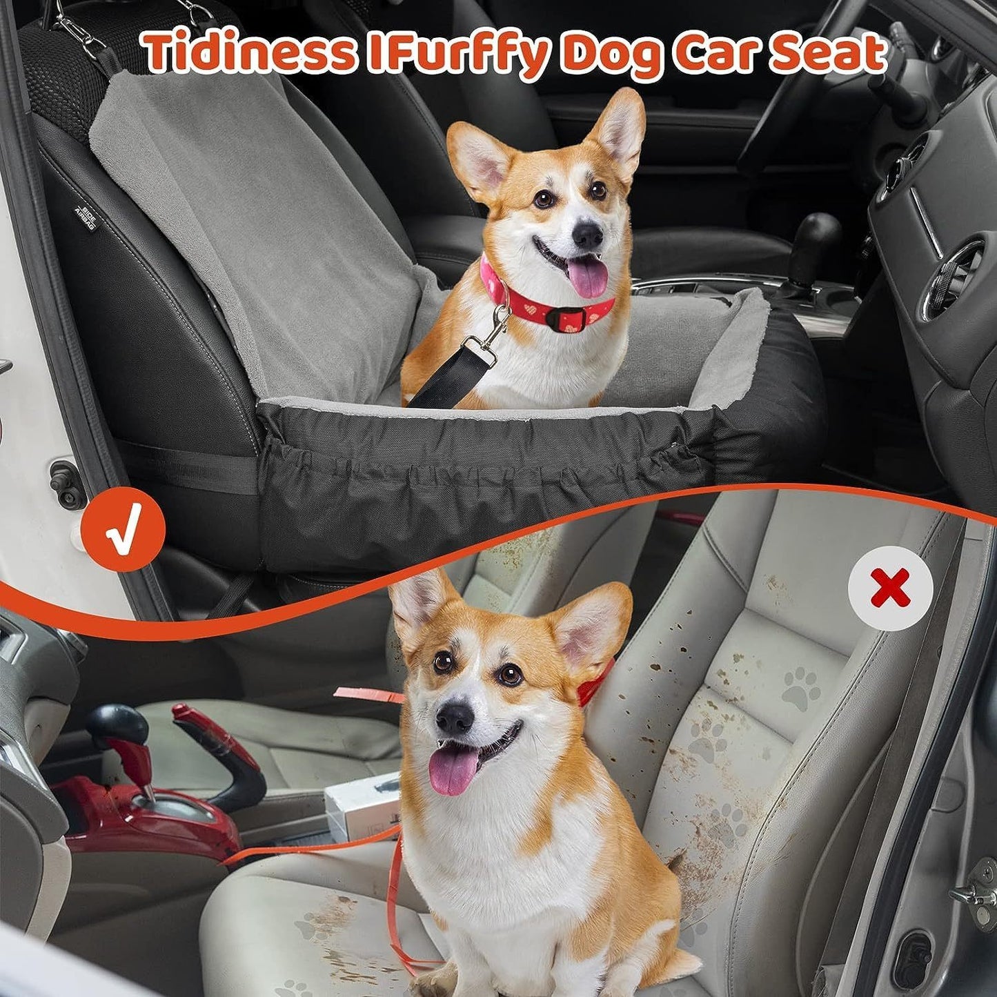 Dog Car Seat – Booster Bed with Safety Leash & Storage Pockets