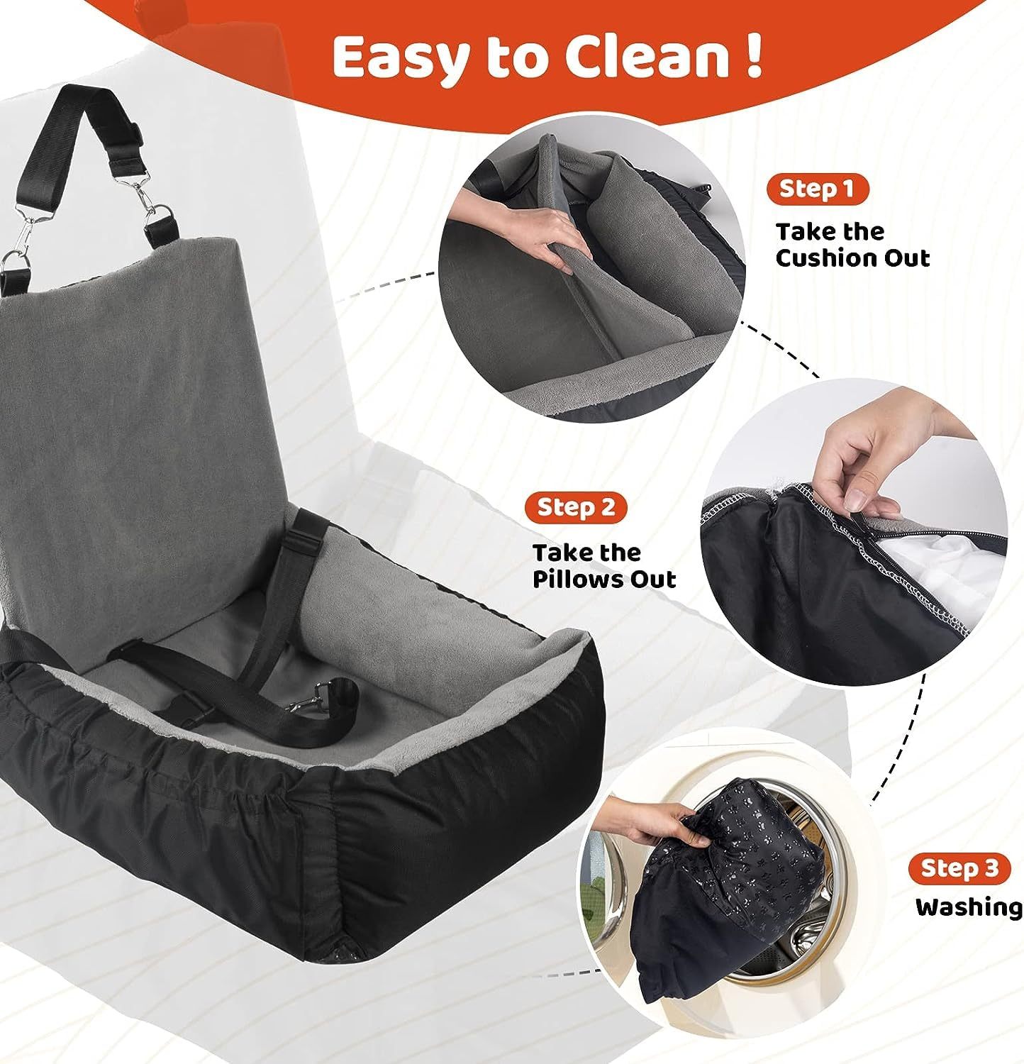 Dog Car Seat – Booster Bed with Safety Leash & Storage Pockets