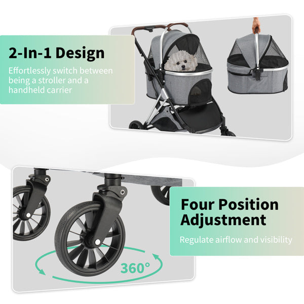 All-Terrain Foldable Pet Stroller - Heavy Duty Dog Stroller for Large Dogs & Cats