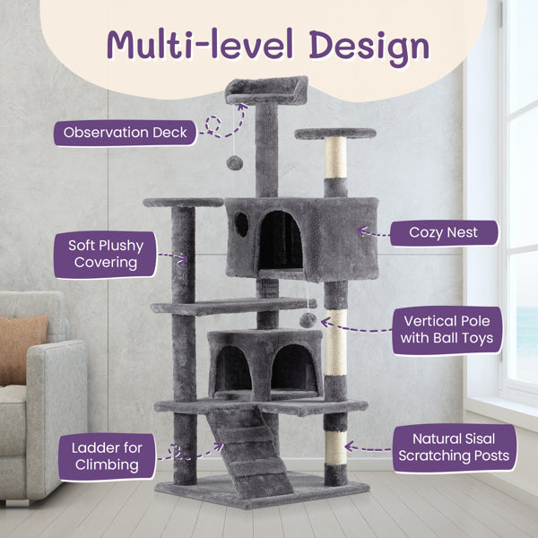 Multi-Level Cat Tower with Condo - Large Cat Tree Climbing Frame for Indoor Cats