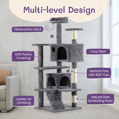 Multi-Level Cat Tower with Condo - Large Cat Tree Climbing Frame for Indoor Cats