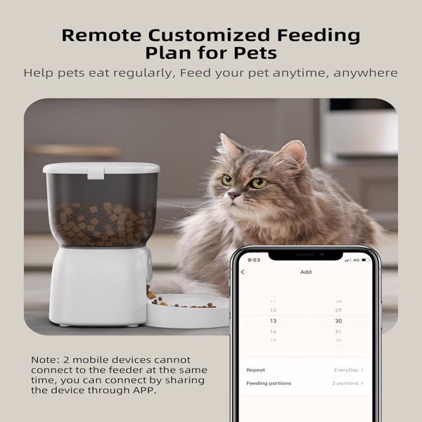 Smart WiFi Automatic Cat Feeder - App Controlled Pet Food Dispenser with Timer