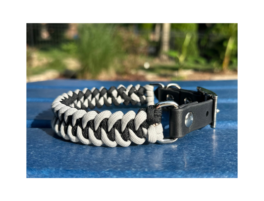 Fishtail Hand Braided Dog Collar in Black & Smoke