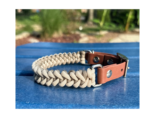 Fishtail Hand Braided Dog Collar in Tan & Cream