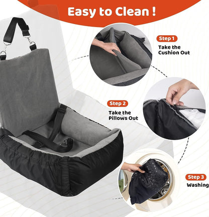 Dog Car Seat – Booster Bed with Safety Leash & Storage Pockets