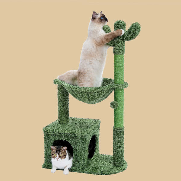 Cactus Cat Tree Tower with Hammock - Unique Modern Cat Furniture with Scratching Posts