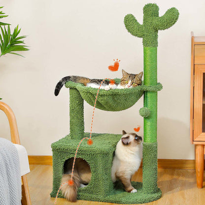 Cactus Cat Tree Tower with Hammock - Unique Modern Cat Furniture with Scratching Posts