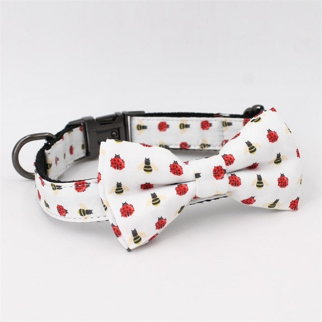 Bee Pattern Dog Collar and Bow Tie
